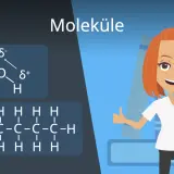 Moleküle: Wasser und Hexan, Beispiele für orbitale Chemie. Eine Frau mit roten Haaren gibt Daumen hoch.