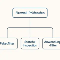 Übersicht über Firewall-Arten: Paketfilter, Stateful Inspection und Anwendungs-Filter.