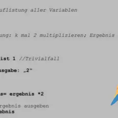 Code-Beispiel für Rekursion in Informatik: Eine Funktion, die sich selbst aufruft, um ein Ergebnis zu berechnen.