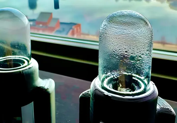 Zwei Glaskolben mit Kondenswasser, die zeigen, wie man Wasser aus Luft gewinnen kann.