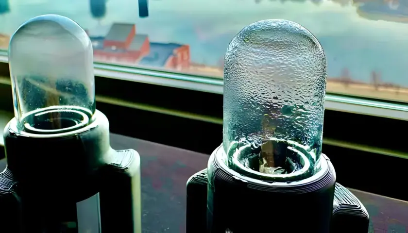Zwei Glaskolben mit Kondenswasser, die zeigen, wie man Wasser aus Luft gewinnen kann.