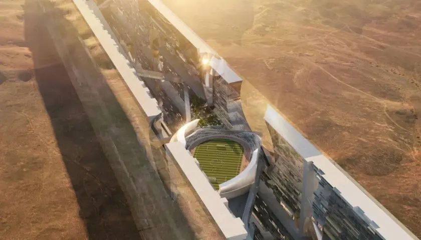 Futuristisches Stadion in Saudi-Arabien: The Line, eine Stadt der Zukunft, integriert Sportstätten in ihre Architektur.