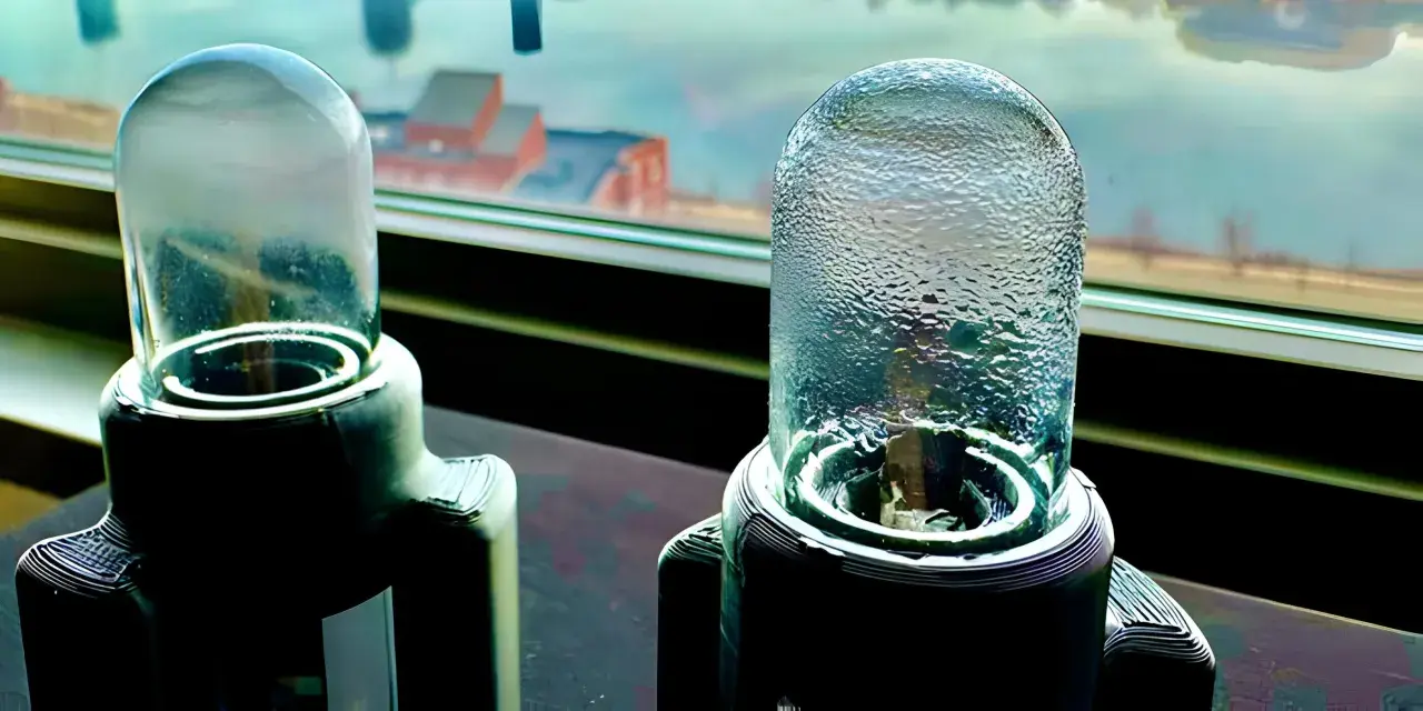Zwei Glaskolben mit Kondenswasser, die zeigen, wie man Wasser aus Luft gewinnen kann.