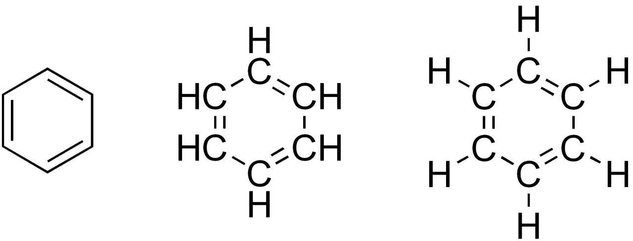Strukturen von Benzol, Cyclohexadien und Benzol zeigen die Grundlagen der Aromaten-Chemie.