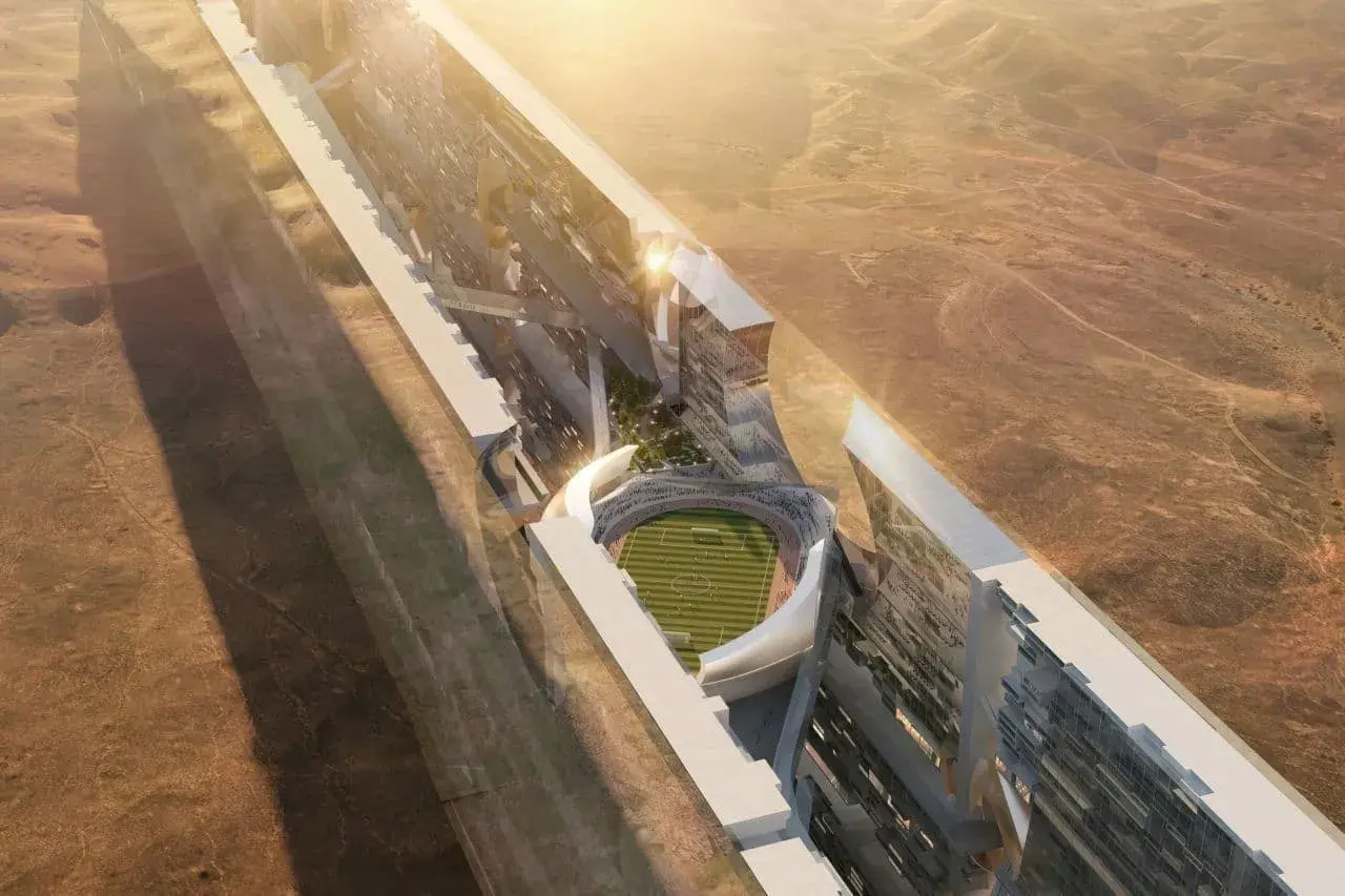 Futuristisches Stadion in Saudi-Arabien: The Line, eine Stadt der Zukunft, integriert Sportstätten in ihre Architektur.