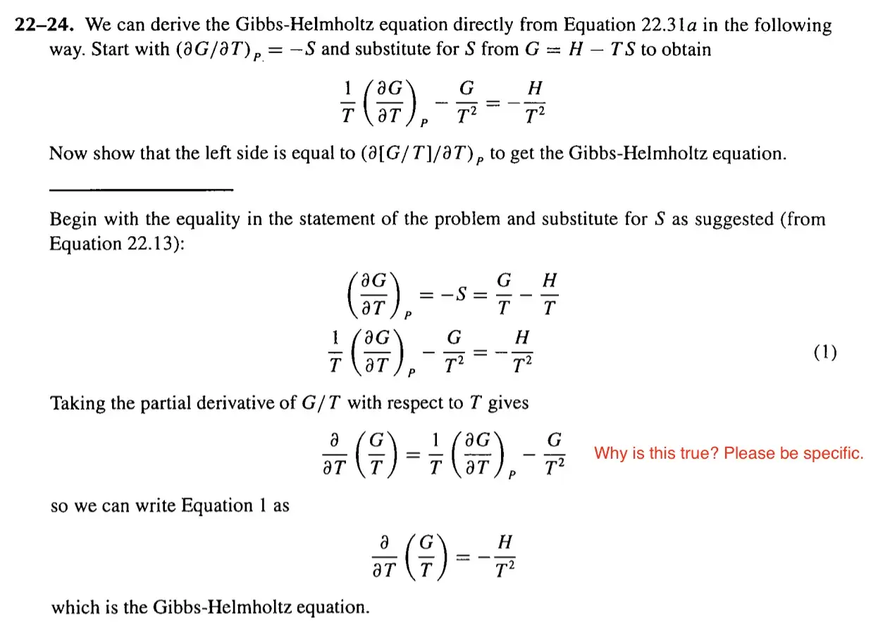 Herleitung der Gibbs-Helmholtz-Gleichung durch partielle Ableitung.
