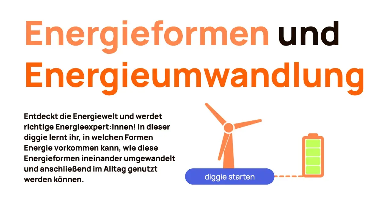 Energieformen und Energieumwandlung: Ein Windrad wandelt Wind in Strom um, der in einer Batterie gespeichert wird. Biologie lehrt uns über diese Prozesse.